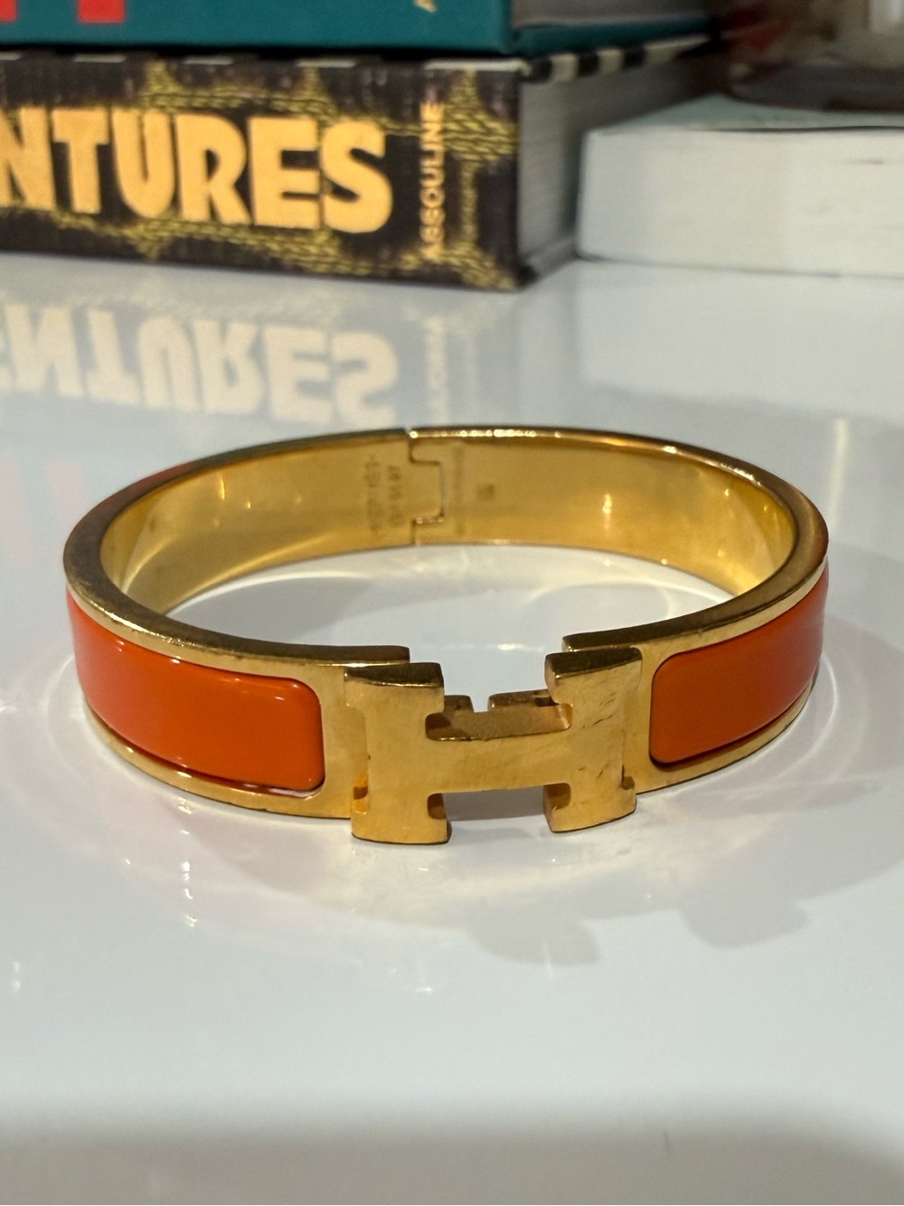 Hermes Clic H Bracelet Orange Enamel and 'H' Clasp